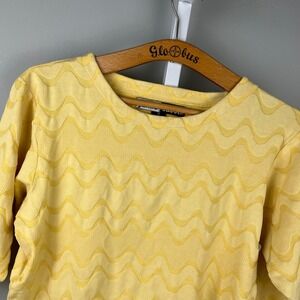 Jamie Sadock Jacquard Knit Top Womens M Yellow Silk Blend Preppy Sporty